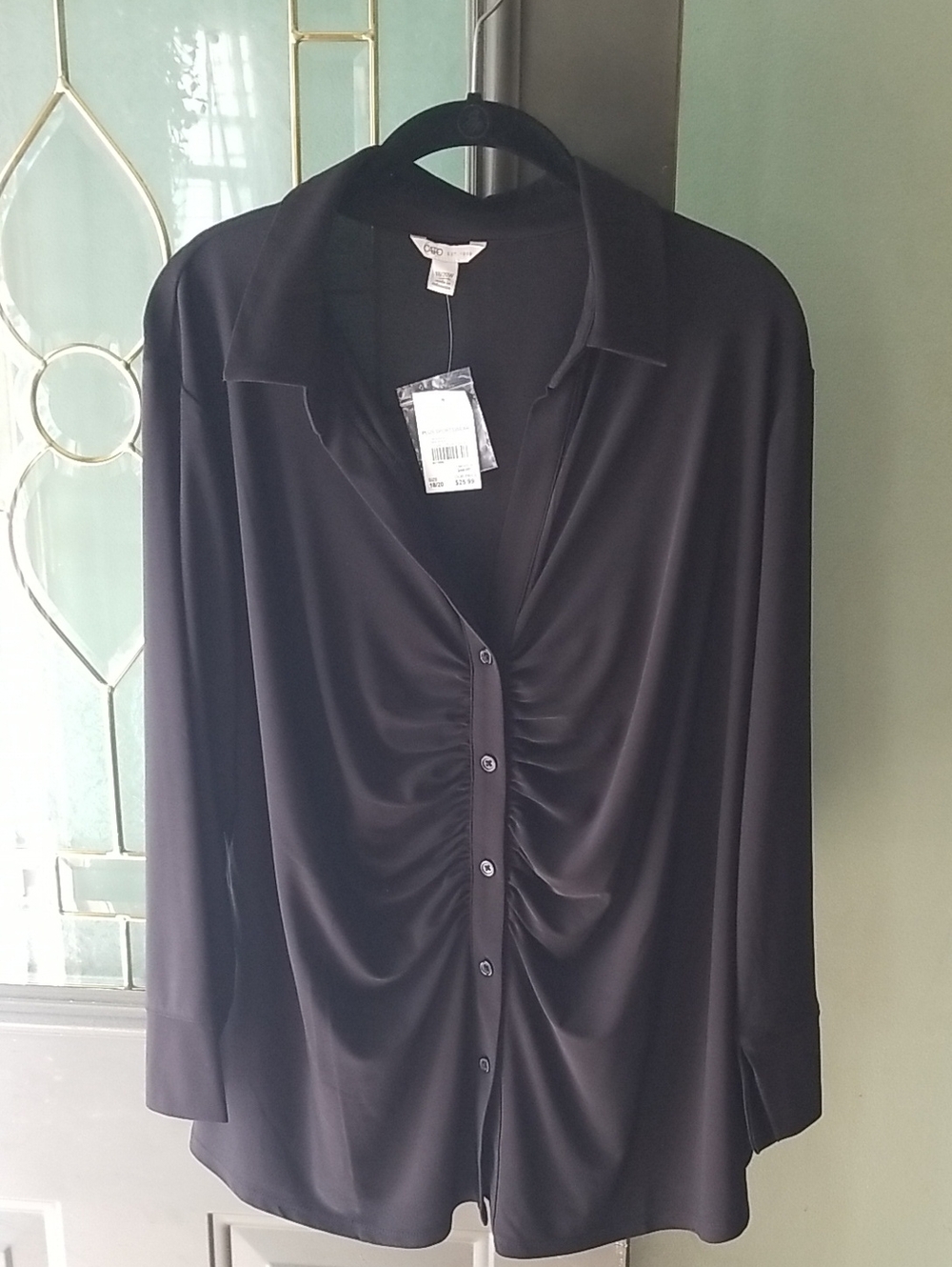 Cato Black Ruched Button-Front Women's Shirt